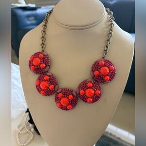 Bold Pink Red Statement Bib Necklace Chunky Chain NEW